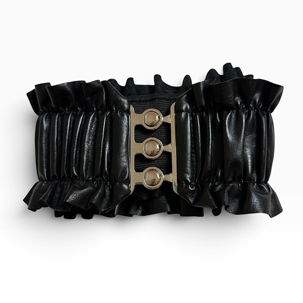 Gothic Black Ruffled Wide Belt Corset Waist Stretch Dark Coquette Romantic Goth